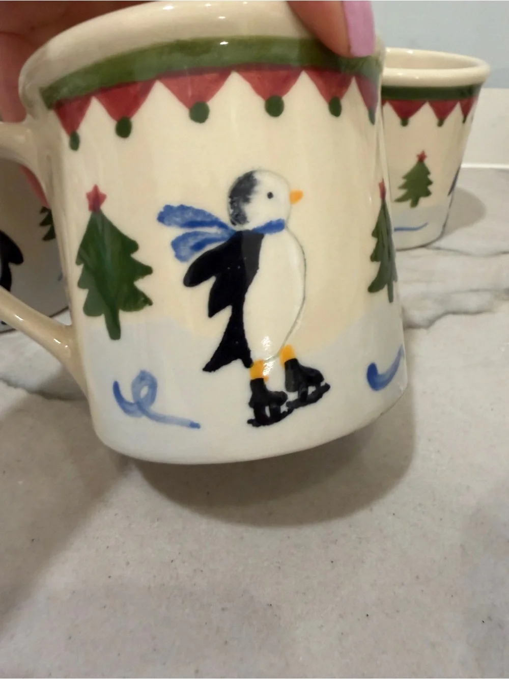 Vintage Hartsone 1982 handpainted Christmas Holiday Coffee Mugs Set of 5 (Cream)